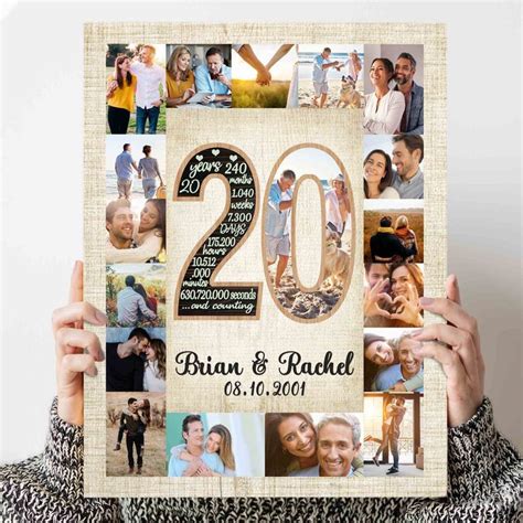 20 Year Anniversary Gifts for Couples, Custom Number Photo 20 Year Marriage Anniversary G ...