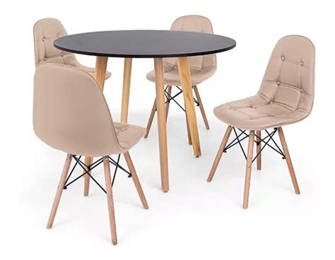 Juego de mesa de comedor Laura de 100 cm negro con 4 sillas y botón nude MercadoLibre