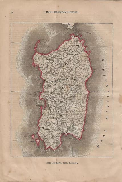 CARTA GEOGRAFICA ANTICA SARDEGNA 1891 Old Antique Map EUR 29 00