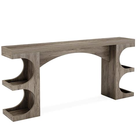 BYBLIGHT Turrella 63 In Gray Long Rectangle Wood Sofa Console Table