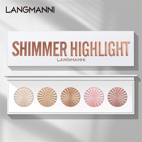 Langmanni 5 Color Highlighter Powder Facial Bronzers Glitter Palette