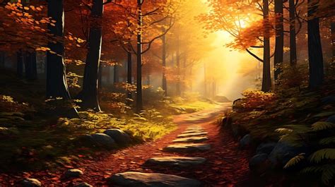 Premium AI Image | Autumn forest scenery landscape