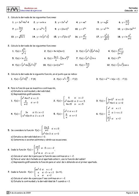 Ejercicios Generales Calculo Derivadas Integrales MasMates