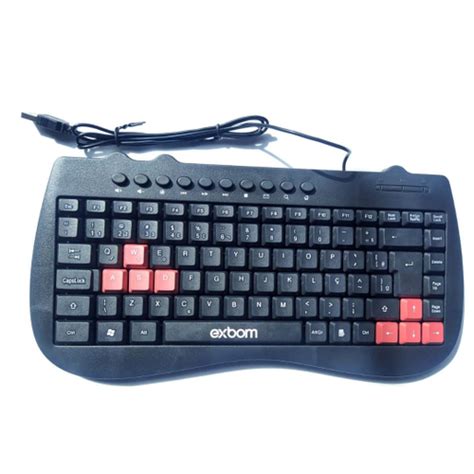 Mini teclado Multimídia USB ABNT2 Tecla Vermelha Exbom BK M52 em