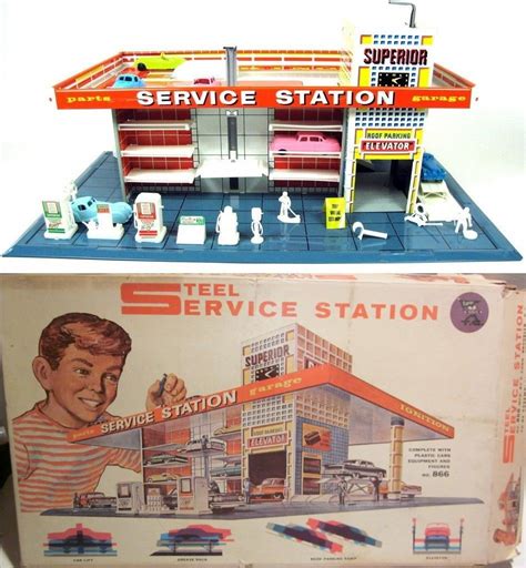 T Cohn 1950s Steel Service Station Playset Nostalgic Toys Toy