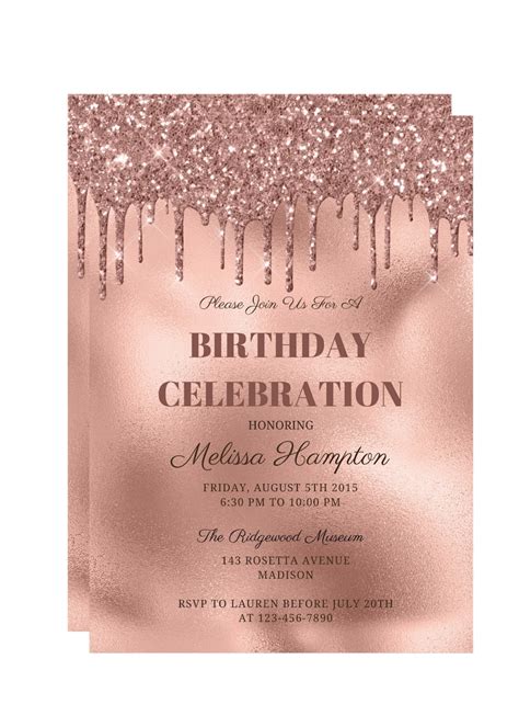 Editable Rose Gold Birthday Invitation Rose Gold Glitter Etsy