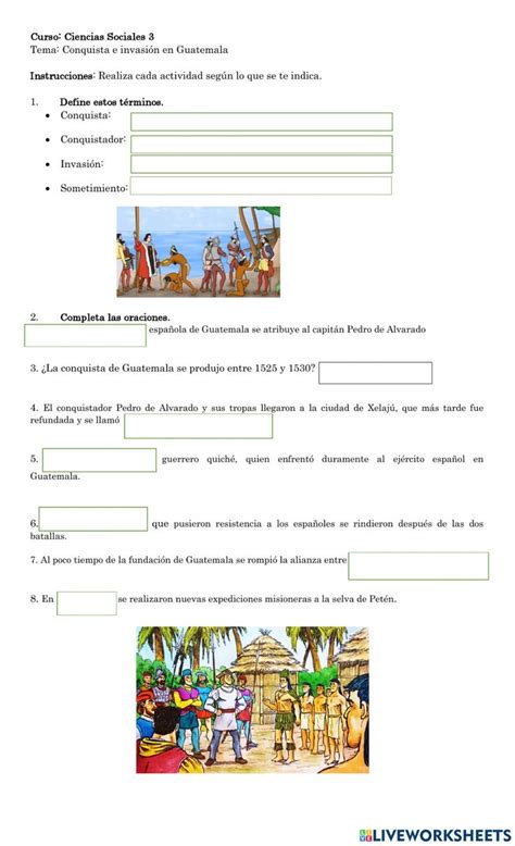 Conquista E Invasi N De Guatemala Worksheet Guatemala Worksheets