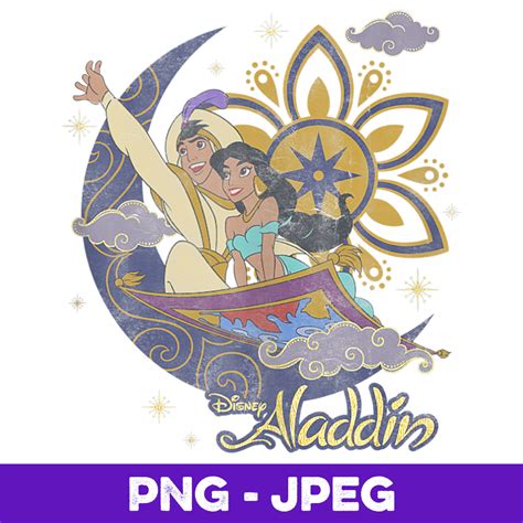 Disney Aladdin Jasmine & Aladdin Flying Carpet Floral Poster - Inspire Uplift