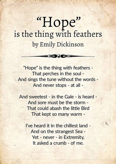 Hope Is The Thing With Feathers By Emily Dickinson Hope Poem Emily Dickinson Hope Emily