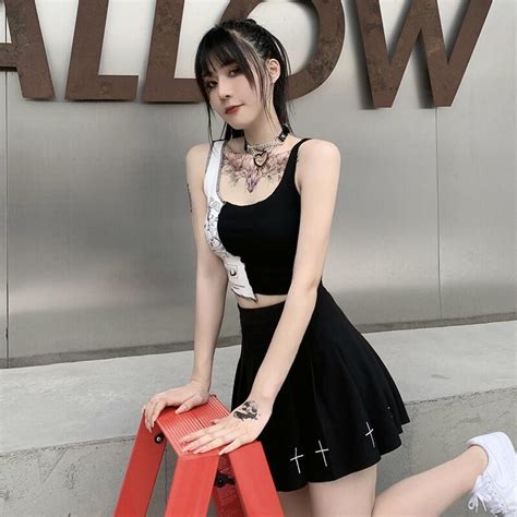 Punk สไตล Patchwork Tank Tops Aesthetic Letter และ Graphic Print Women