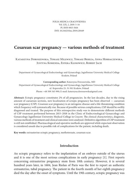 Pdf Cesarean Scar Pregnancy Various Methods Of Treatment