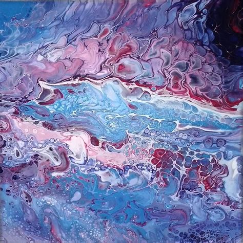 Acrylic Pour flip cup technique on 30 cm x 30 cm canvas. Pouring medium 40% water + 60% glue ...