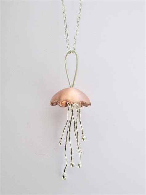 Jellyfish Necklace Ocean Charm Necklace Sea Life Jewelry Etsy