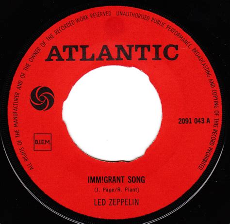 Led Zeppelin - Immigrant Song (1970, Vinyl) | Discogs