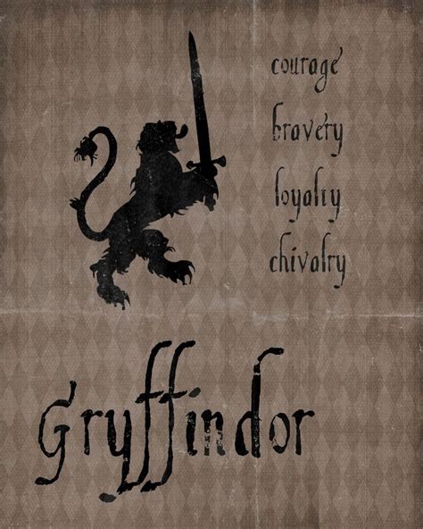 The Gryffindor Logo Is Shown On A Brown Background With Black Lettering