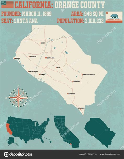 Mapa Grande Detallado Del Condado Orange California Vector Gráfico Vectorial © Malachy666