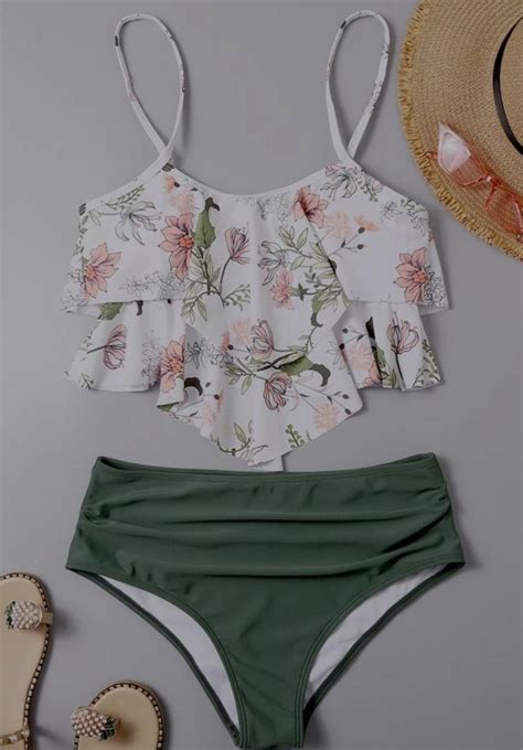 Piece Shein Floral Hanky Hem High Waisted Bikini Swimsuit Property Room