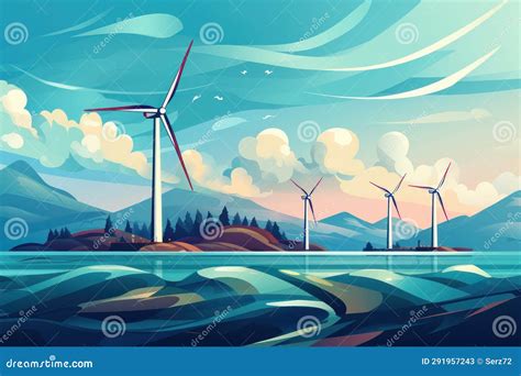 Offshore Farm With Wind Turbines Stock Illustration Illustration Of Ecological Energy 291957243