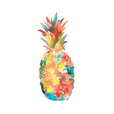 Watercolor Landcolor Skycolor — Colorful Pineapple 4x6 Print Archival