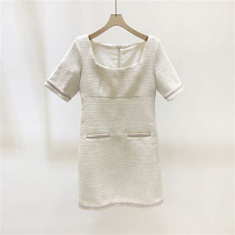 M Vestido De Tweed Con Cuello Cuadrado Para Mujer Nuevo Mfpro