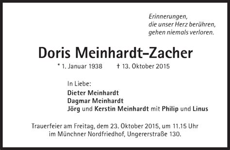 Traueranzeigen Von Doris Meinhardt Zacher Sz Gedenken De