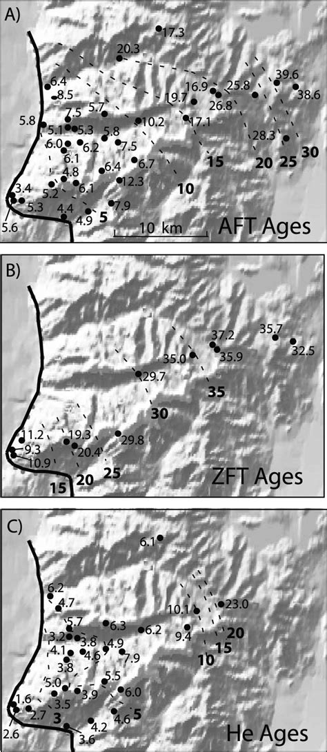 Maps Of A Apatite Fission Track B Zircon Fission Track And C