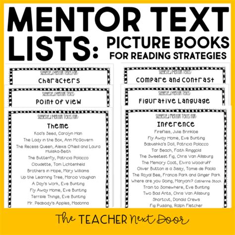 Free Mentor Text List For Reading Strategies Literature For 2nd 6th