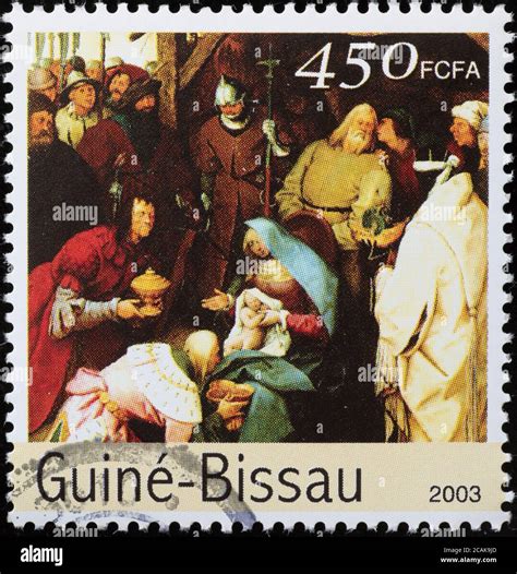 The Adoration Of The Kings By Brueghel The Elder On Stamp Stock Photo