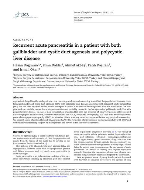 Pdf Recurrent Acute Pancreatitis In A Patient With Both Gallbladder And Cystic Duct Agenesis