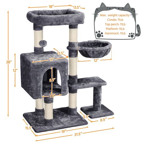 Topeakmart 38 In Cat Tree Scratching Post Tower With Plush Perch And