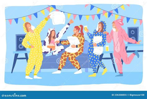 Cartoon Color Characters People And Kigurumi Pajama Party Concept