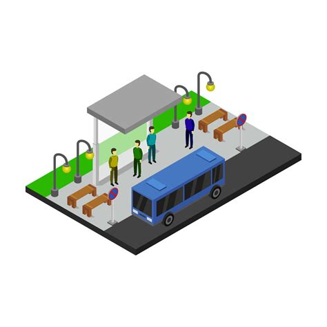 Isometric Bus Stop On White Background Vector Art At Vecteezy