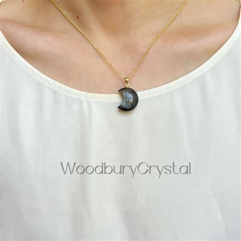 Natural Obsidian Necklacedainty Obsidian Moon Necklace 18k Solid Gold rose Gold sterling ...