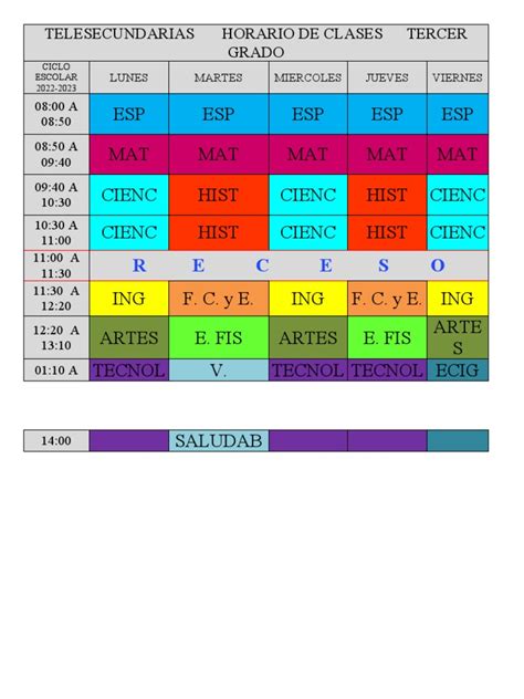 Telesecundarias Horario De Clases Tercer Grado Pdf