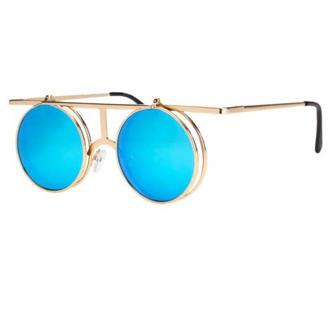 Cool Flip Up Lens Steampunk Vintage Retro Style Round Sunglasses Tortoise Gold X