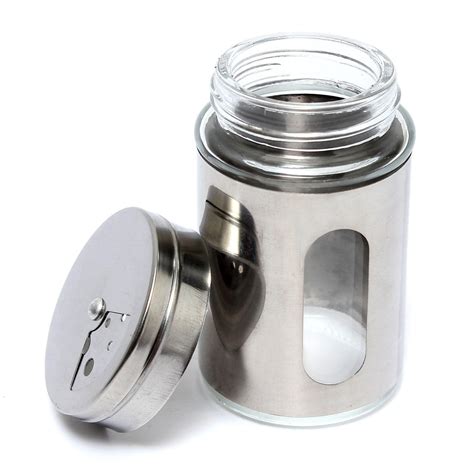 Stainless Steel Glass Spice Shaker Jar Condiment Herbs Salt Pepper