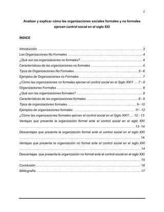 Analizar y explicar cómo las organizaciones sociales formales y no