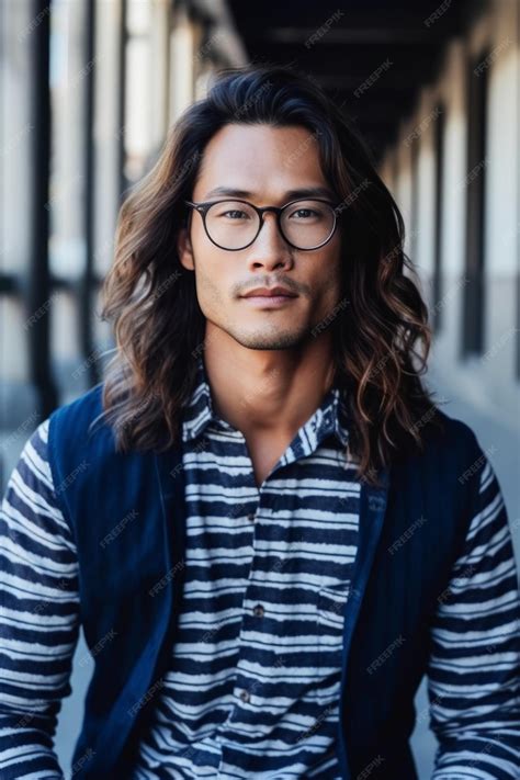 Premium Ai Image A Man With Long Hair And Glasses Is Sitting In A Doorway