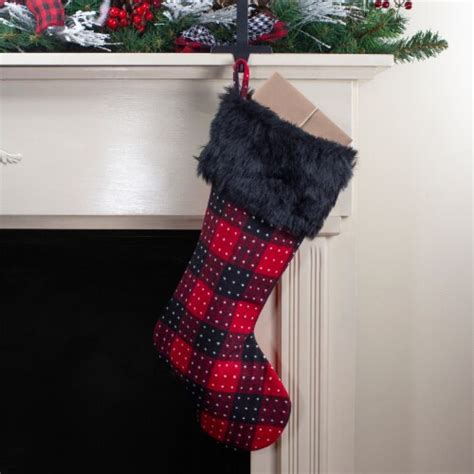 Northlight 21 5 Red And Black Plaid With Dots And Faux Fur Cuff