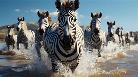 Premium Ai Image Zebras In The Water Generative Ai