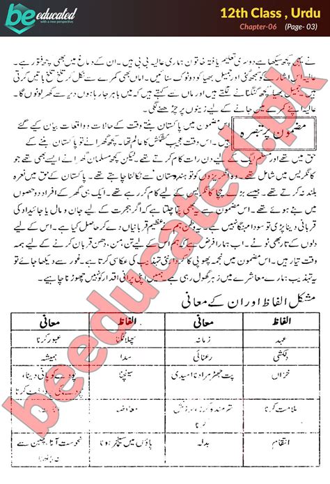 Chapter Urdu Fsc Part Notes Inter Part Notes