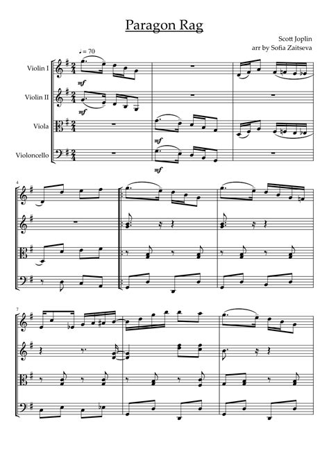 Paragon Rag For String Quartet Arr Sofia Zaitseva Sheet Music