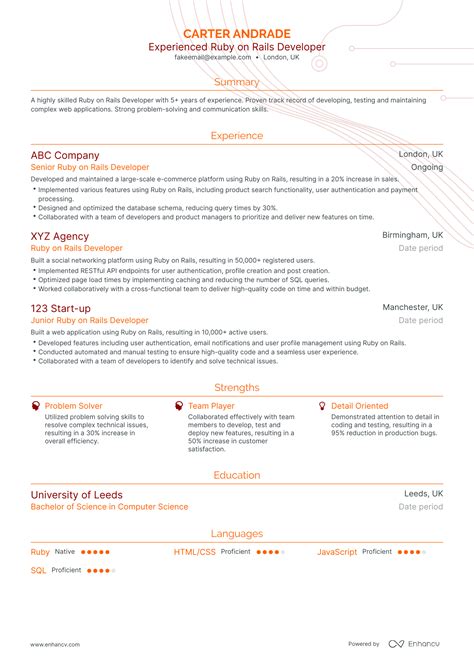 Ruby On Rails Developer Resume Examples Guide For