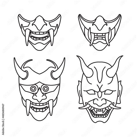 Japan mask, oni mask, devil Japan mask tattoo vector illustration Stock Vector | Adobe Stock