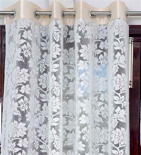 Buy Cream Polyester Floral Ft Sheer Eyelet Door Curtains By