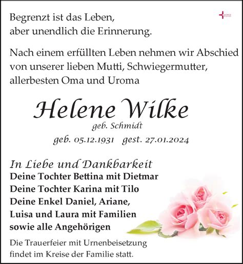 Traueranzeigen Von Helene Wilke Trauer Anzeigen De