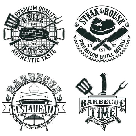 Premium Vector Set Of Vintage Barbecue Restaurant Logo Designs Grange Print Stamps Creative