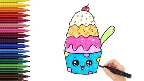 Como dibujar un HELADO KAWAII paso a paso Dibujos Fáciles Para Niños