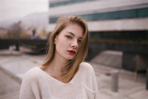 Wallpaper Blonde Portrait Red Lipstick Depth Of Field Women