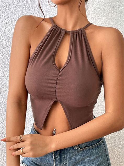 Buy Stylecast Brown Halter Neck Cut Outs Styled Back Top Tops For